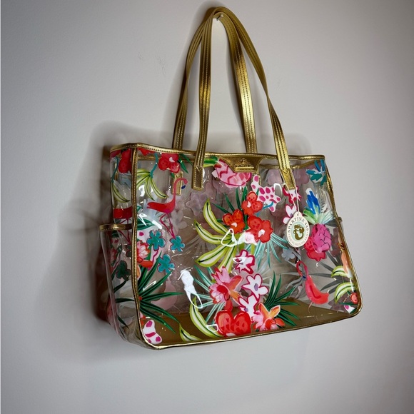 Spartina 449 Flamingo Floral Retreat Clear Beach Tote - Picture 5 of 13